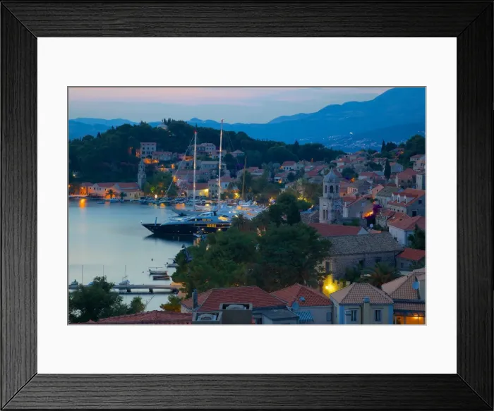 Framed Print : View over Old Town at dusk, Cavtat, Dubrovnik Riviera, Dalmatian Coast, Dalmatia, Croatia, Europe Framed Print : View over Old Town at dusk, Cavtat, Dubrovnik Riviera, Dalmatian Coast, Dalmatia, Croatia, Europe