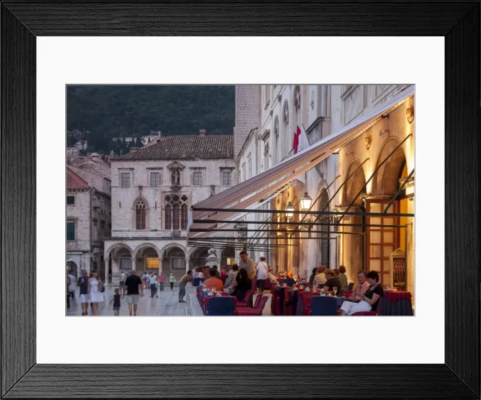 Framed Print : Pred Dvorom, people at cafe at dusk, Dubrovnik, Croatia, Europe Framed Print : Pred Dvorom, people at cafe at dusk, Dubrovnik, Croatia, Europe