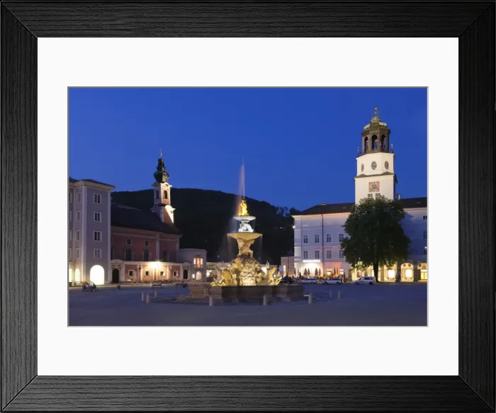 Framed Print : Residenzplatz Square, neue Residenz Palace, Residenz Fountain and Michaeliskirche Church at dusk, UNESCO World Heritage Site, Salzburg, Salzburger Land, Austria, Europe Framed Print : Residenzplatz Square, neue Residenz Palace, Residenz Fountain and Michaeliskirche Church at dusk, UNESCO World Heritage Site, Salzburg, Salzburger Land, Austria, Europe