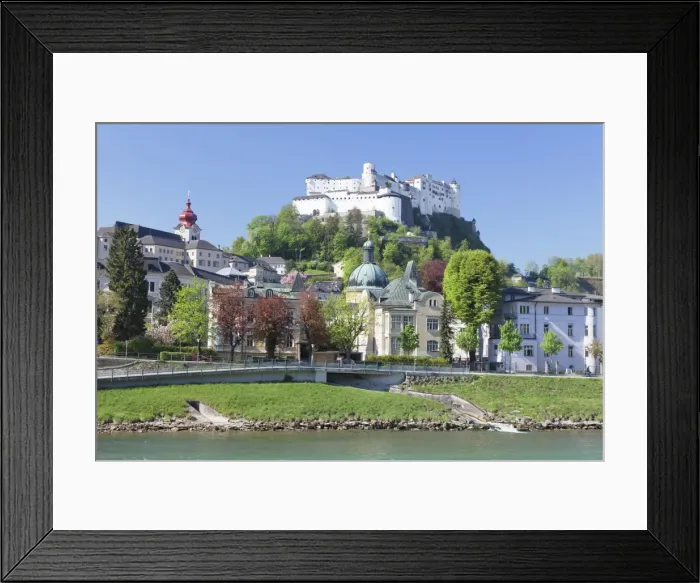 Framed Print : River Salzach with Hohensalzburg Castle and Kajetanerkirche Church, Salzburg, Salzburger Land, Austria, Europe Framed Print : River Salzach with Hohensalzburg Castle and Kajetanerkirche Church, Salzburg, Salzburger Land, Austria, Europe