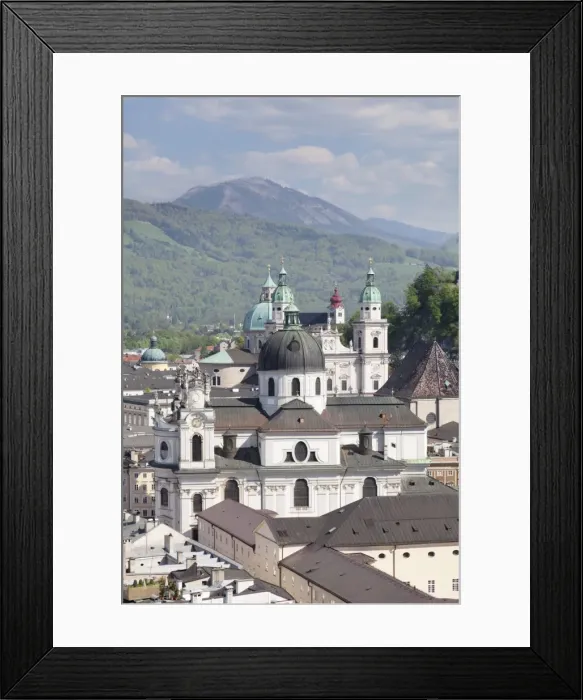 Framed Print : High angle view with Dom Cathedral, Kajetanerkirche Church and Kappuzinerkirche Church, Old Town, UNESCO World Heritage Site, Salzburg, Salzburger Land, Austria, Europe Framed Print : High angle view with Dom Cathedral, Kajetanerkirche Church and Kappuzinerkirche Church, Old Town, UNESCO World Heritage Site, Salzburg, Salzburger Land, Austria, Europe