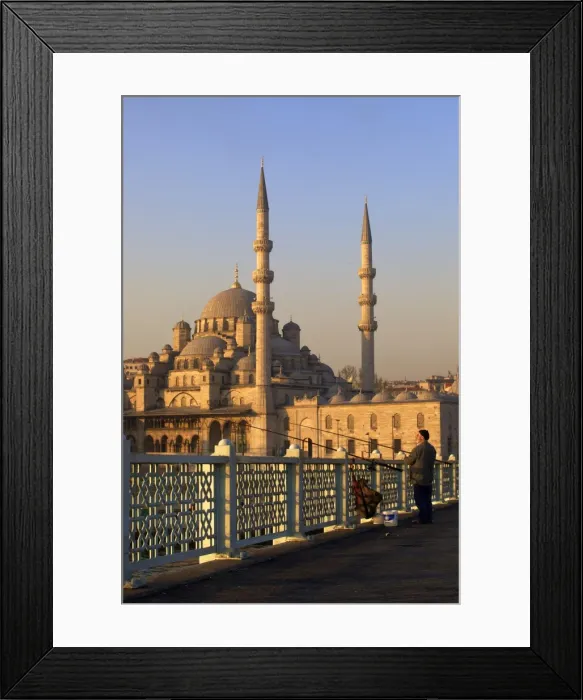 Framed Print : Fisherman on Galata Bridge with New Mosque in background, Istanbul, Turkey, Europe Framed Print : Fisherman on Galata Bridge with New Mosque in background, Istanbul, Turkey, Europe