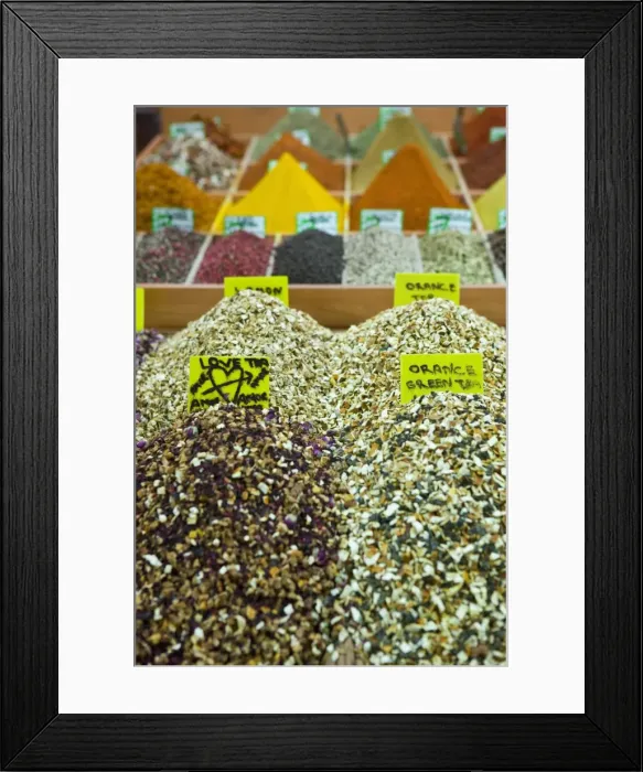 Framed Print : Tea and spices for sale in Spice Bazaar, Istanbul, Turkey, Western Asia Framed Print : Tea and spices for sale in Spice Bazaar, Istanbul, Turkey, Western Asia