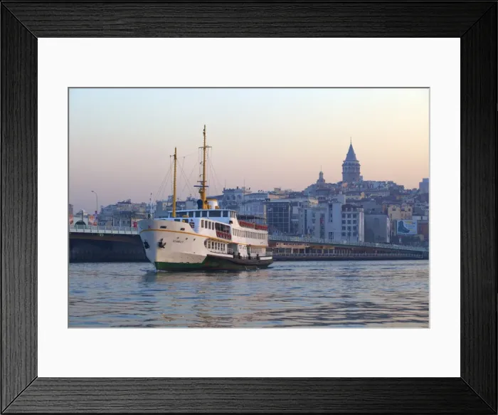Framed Print : Ferry boat in Golden Horn with Galata Tower in background, Istanbul, Turkey, Europe