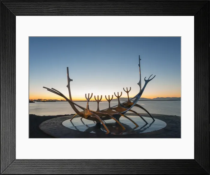 Framed Print : Iceland, Reykjavik, Solfar (Sun Voyager), iconic stainless-steel modern sculpture representing a Viking longboat by Jon Gunnar Arnason Framed Print : Iceland, Reykjavik, Solfar (Sun Voyager), iconic stainless-steel modern sculpture representing a Viking longboat by Jon Gunnar Arnason