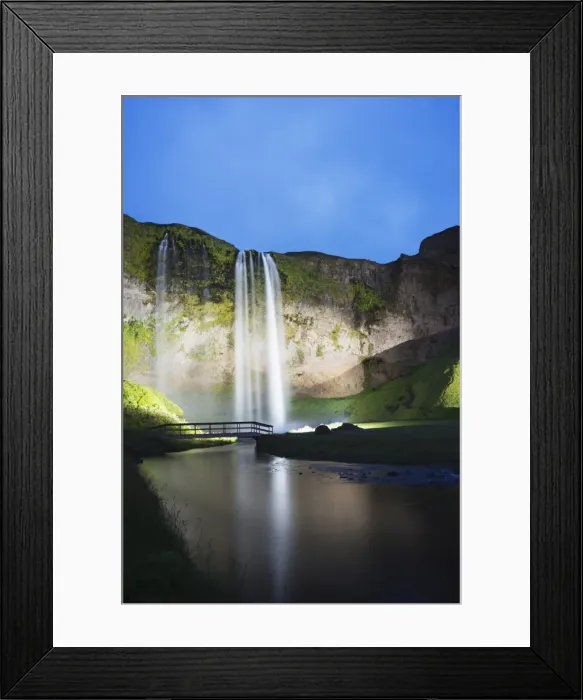 Framed Print : Seljalandsfoss waterfall lit up at night, Southern Region, Iceland, Polar Regions Framed Print : Seljalandsfoss waterfall lit up at night, Southern Region, Iceland, Polar Regions
