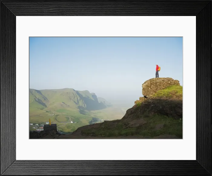 Framed Print : Hiker above coastal scenery, Vik, Iceland, Polar Regions Framed Print : Hiker above coastal scenery, Vik, Iceland, Polar Regions