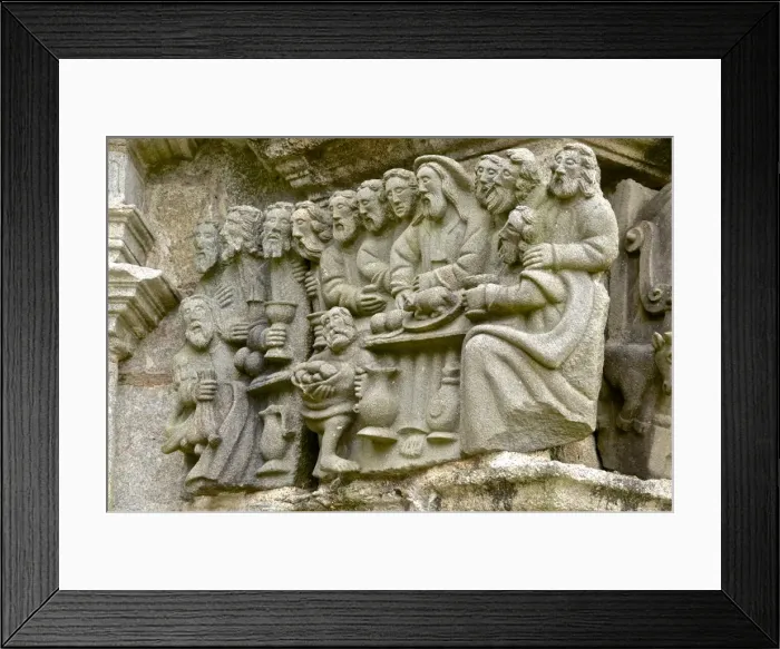Framed Print : Calvary dating from between 1581 and 1588 ), detail depciting the Last Supper, Guimiliau parish enclosure, Finistere, Brittany, France, Europe Framed Print : Calvary dating from between 1581 and 1588 ), detail depciting the Last Supper, Guimiliau parish enclosure, Finistere, Brittany, France, Europe