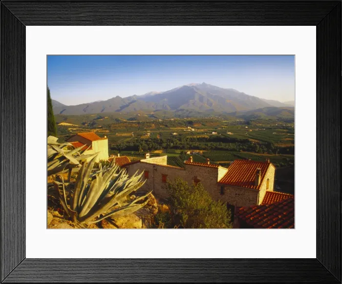 Framed Print : View of Mt Canigou From a Rustic Village, Pyrenees Orientales, Languedoc-Rousillon, France Framed Print : View of Mt Canigou From a Rustic Village, Pyrenees Orientales, Languedoc-Rousillon, France