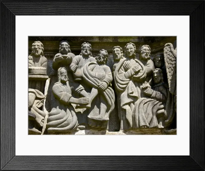 Framed Print : Calvary dating from between 1581 and 1588, detail showing washing of feet, Guimiliau parish enclosure, Finistere, Brittany, France, Europe Framed Print : Calvary dating from between 1581 and 1588, detail showing washing of feet, Guimiliau parish enclosure, Finistere, Brittany, France, Europe