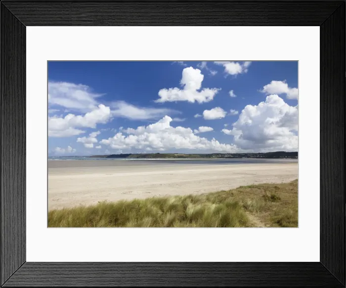 Framed Print : Dunes and cumulus clouds, Baie de Lannion, Cote de Granit Rose, Cotes d Armor, Brittany, France, Europe Framed Print : Dunes and cumulus clouds, Baie de Lannion, Cote de Granit Rose, Cotes d Armor, Brittany, France, Europe