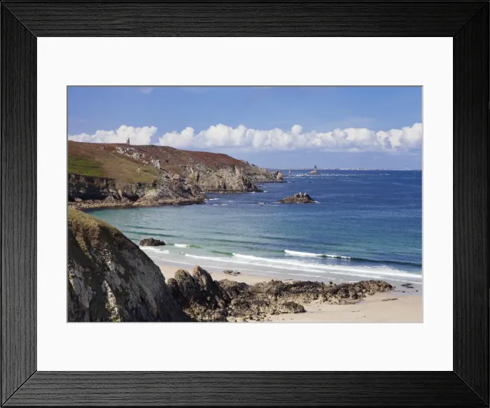 Framed Print : View from Baie des Trepasses to the lighthouse at Pointe du Raz and the Isle de Sein, Peninsula Sizun, Finistere, Brittany, France, Europe Framed Print : View from Baie des Trepasses to the lighthouse at Pointe du Raz and the Isle de Sein, Peninsula Sizun, Finistere, Brittany, France, Europe