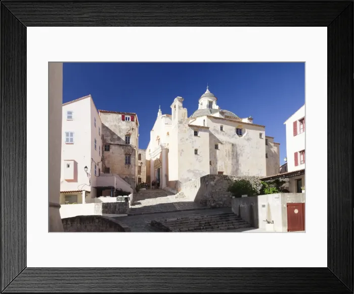Framed Print : Old town of Calvi with the church of Saint Jean Baptiste, Calvi, Balagne, Corsica, France, Mediterranean, Europe Framed Print : Old town of Calvi with the church of Saint Jean Baptiste, Calvi, Balagne, Corsica, France, Mediterranean, Europe