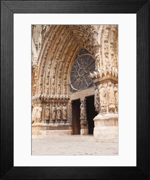 Framed Print : The main entrance to Notre Dame de Reims cathedral, UNESCO World Heritage Site, Reims, Champagne-Ardenne, France, Europe