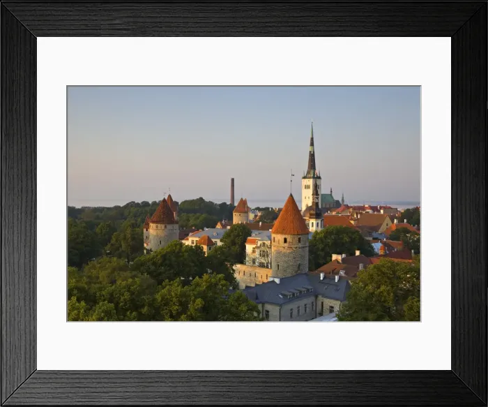 Framed Print : Elevated view of lower Old Town with Oleviste Church in the background, UNESCO World Heritage Site, Tallinn, Estonia, Europe Framed Print : Elevated view of lower Old Town with Oleviste Church in the background, UNESCO World Heritage Site, Tallinn, Estonia, Europe