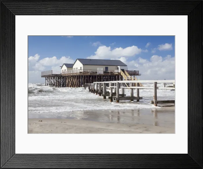 Framed Print : Stilt houses in the stormy sea, Sankt Peter Ording, Eiderstedt Peninsula, Schleswig Holstein, Germany, Europe Framed Print : Stilt houses in the stormy sea, Sankt Peter Ording, Eiderstedt Peninsula, Schleswig Holstein, Germany, Europe
