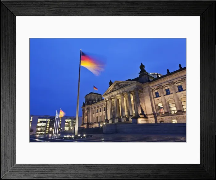 Framed Print : Reichstag and German flags at night, Mitte, Berlin, Germany, Europe Framed Print : Reichstag and German flags at night, Mitte, Berlin, Germany, Europe