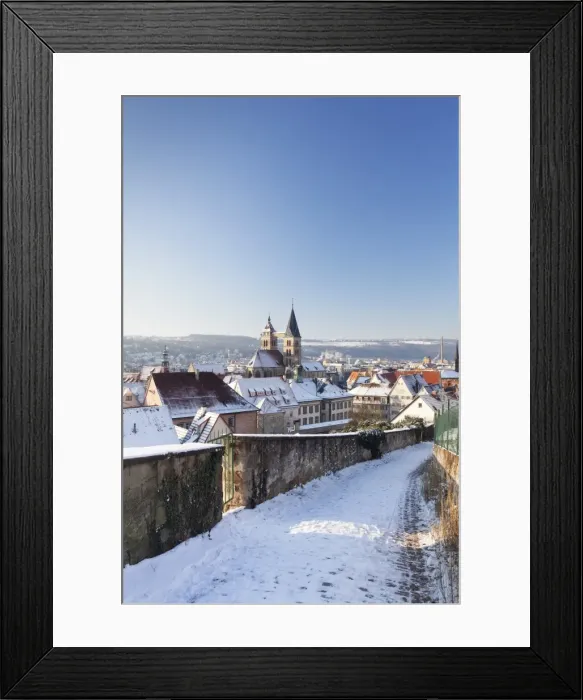 Framed Print : High angle view of the old town of Esslingen in winter, Baden Wurttemberg, Germany, Europe