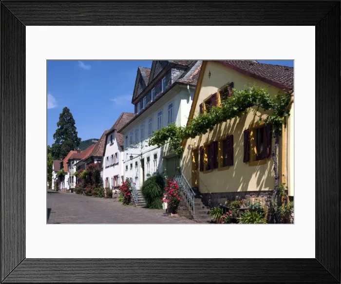 Framed Print : Houses along the cobbled street in Rhodt unter Rietburg, Sudliche Weinstrasse, Rhineland Palatinate, Germany, Europe Framed Print : Houses along the cobbled street in Rhodt unter Rietburg, Sudliche Weinstrasse, Rhineland Palatinate, Germany, Europe