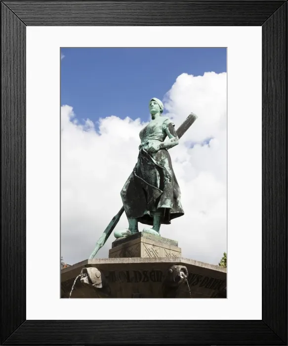 Framed Print : Sculpture of Tine at Tine fountain at the market place of Husum, Schleswig Holstein, Germany, Europe Framed Print : Sculpture of Tine at Tine fountain at the market place of Husum, Schleswig Holstein, Germany, Europe