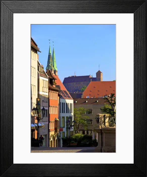 Framed Print : Shopping Area with St. Sebald and Castle in the background, Nuremberg, Bavaria, Germany, Europe Framed Print : Shopping Area with St. Sebald and Castle in the background, Nuremberg, Bavaria, Germany, Europe