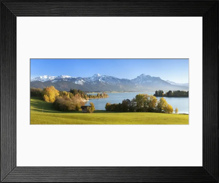 Framed Print : View over Lake Forggensee to the Alps, Allgau, Bavaria, Germay, Europe