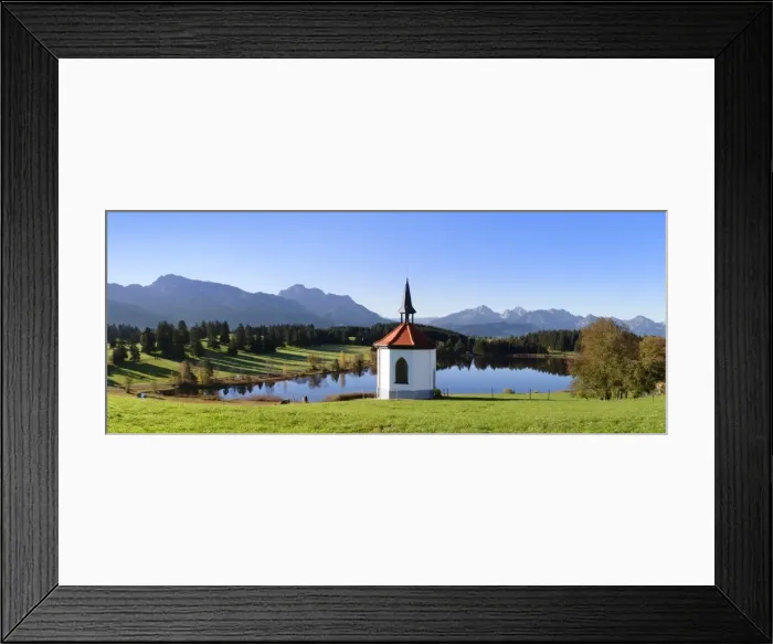 Framed Print : Chapel at Hergratsrieder See lake with Allgau Alps, near Fussen, Allgau, Ostallgau, Bavaria, Germany, Europe Framed Print : Chapel at Hergratsrieder See lake with Allgau Alps, near Fussen, Allgau, Ostallgau, Bavaria, Germany, Europe