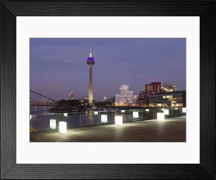 Framed Print : Media Harbour (Medienhafen), Neuer Zollhof building designed by Frank Gehry and Rhineturm tower, Dusseldorf, North Rhine Westphalia, Germany, Europe Framed Print : Media Harbour (Medienhafen), Neuer Zollhof building designed by Frank Gehry and Rhineturm tower, Dusseldorf, North Rhine Westphalia, Germany, Europe