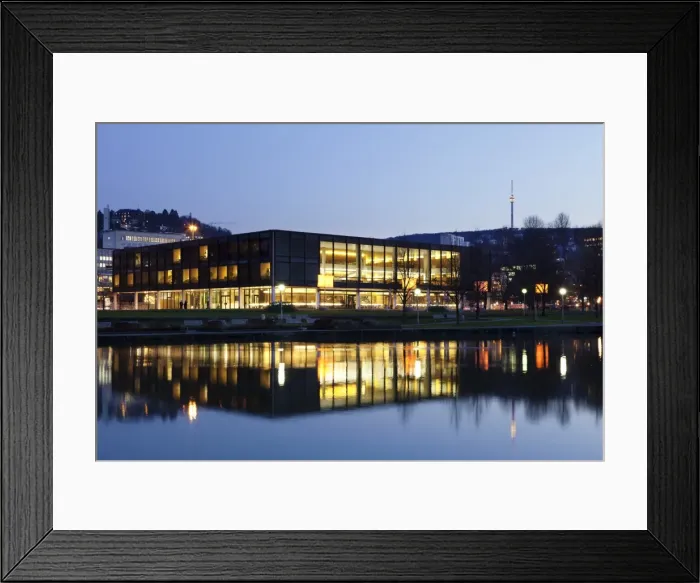 Framed Print : Landtag parliament house of Baden Wurttemberg and Fernsehturm television tower at night, Stuttgart, Baden Wurttemberg, Germany, Europe