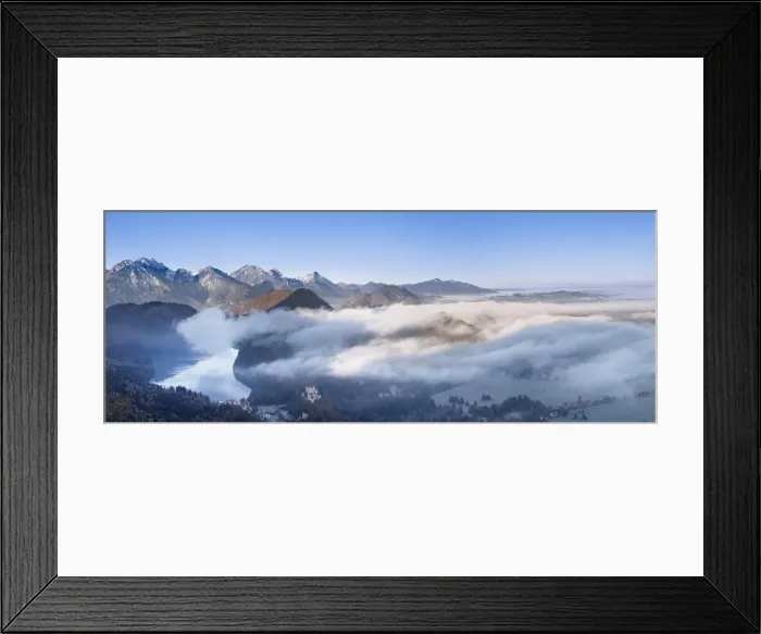 Framed Print : View of Alpsee Lake with Hohenschwangau Castle and Allgau Alps, Hohenschwangau, Fussen, Ostallgau, Allgau, Bavaria, Germany, Europe Framed Print : View of Alpsee Lake with Hohenschwangau Castle and Allgau Alps, Hohenschwangau, Fussen, Ostallgau, Allgau, Bavaria, Germany, Europe