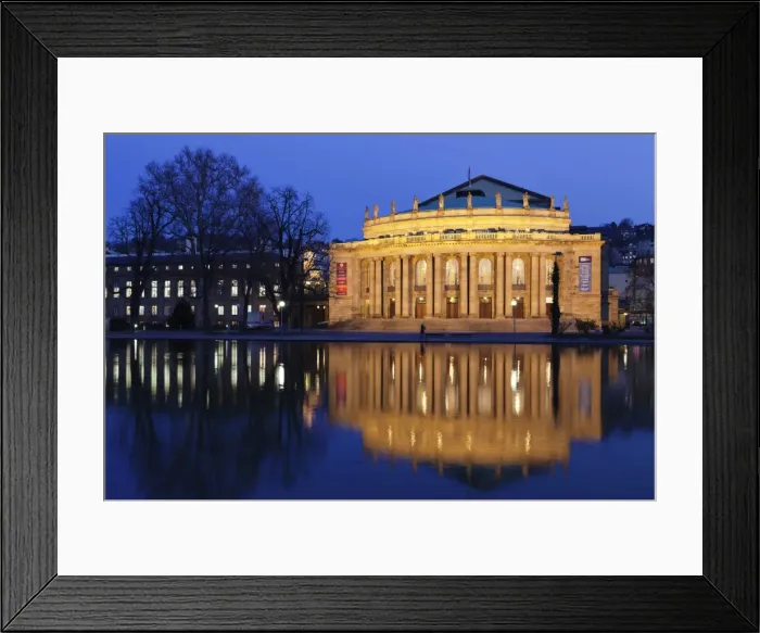 Framed Print : Staatstheater (Stuttgart theatre and opera house) at night, reflecting in the Eckensee, Schlosspark, Stuttgart, Baden Wurttemberg, Germany, Europe Framed Print : Staatstheater (Stuttgart theatre and opera house) at night, reflecting in the Eckensee, Schlosspark, Stuttgart, Baden Wurttemberg, Germany, Europe