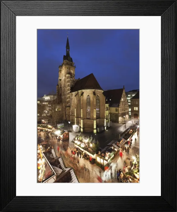 Framed Print : Christmas fair on Schillerplatz Square, Stiftskirche church, Stuttgart, Baden Wurttemberg, Germany, Europe