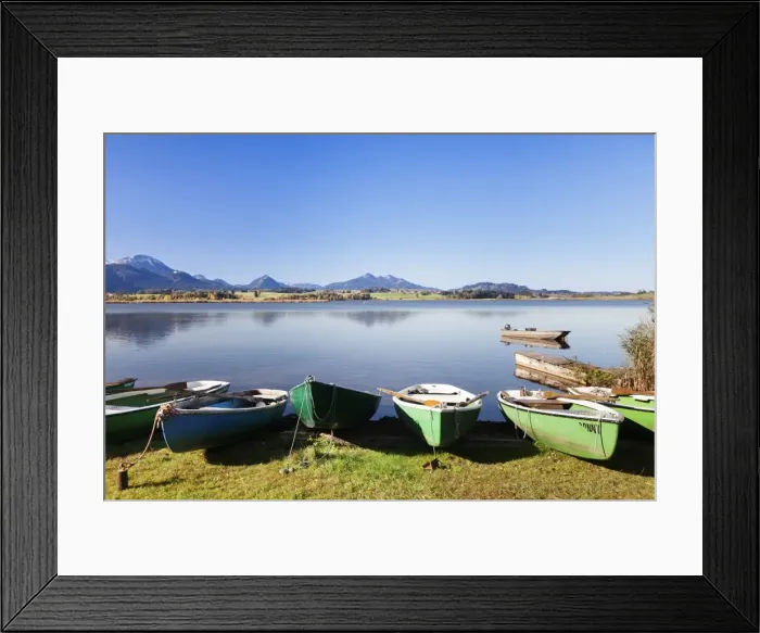 Framed Print : Rowing boats on Hopfensee Lake, near Fussen, Allgau, Bavaria, Germany, Europe