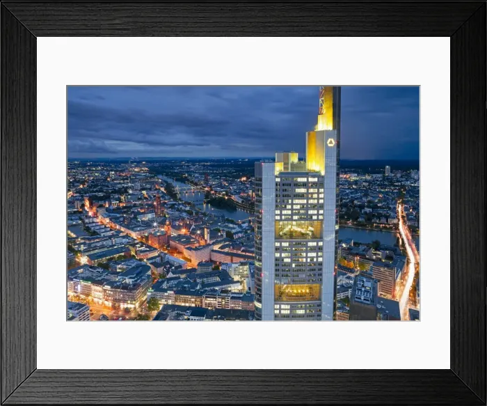 Framed Print : City centre from above at dusk, Frankfurt, Hessen, Germany, Europe Framed Print : City centre from above at dusk, Frankfurt, Hessen, Germany, Europe