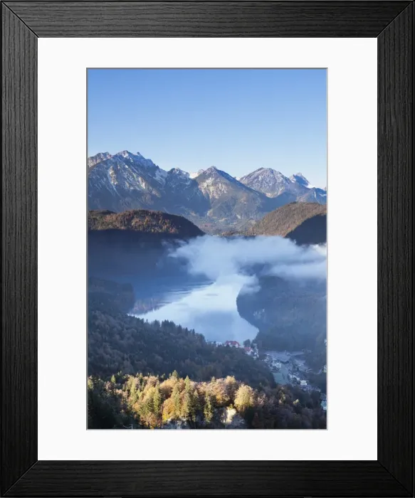Framed Print : View of Alpsee Lake with Hohenschwangau Castle and Allgau Alps, Hohenschwangau, Fussen, Ostallgau, Allgau, Bavaria, Germany, Europe Framed Print : View of Alpsee Lake with Hohenschwangau Castle and Allgau Alps, Hohenschwangau, Fussen, Ostallgau, Allgau, Bavaria, Germany, Europe