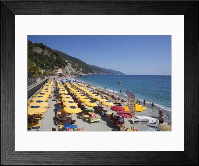 Framed Print : Umbrellas on the New Town Beach at Monterosso al Mare, Cinque Terre, UNESCO World Heritage Site, Liguria, Italy, Mediterranean, Europe Framed Print : Umbrellas on the New Town Beach at Monterosso al Mare, Cinque Terre, UNESCO World Heritage Site, Liguria, Italy, Mediterranean, Europe