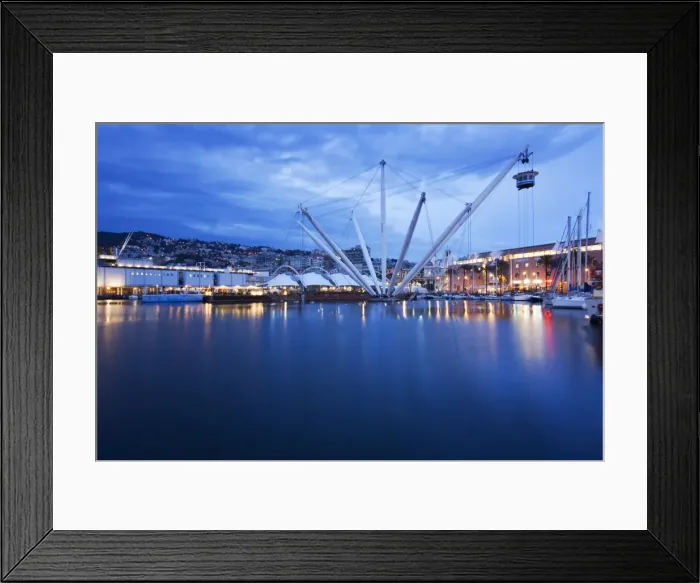 Framed Print : The Bigo with lift raised in the Old Port at dusk, Genoa, Liguria, Italy, Europe Framed Print : The Bigo with lift raised in the Old Port at dusk, Genoa, Liguria, Italy, Europe