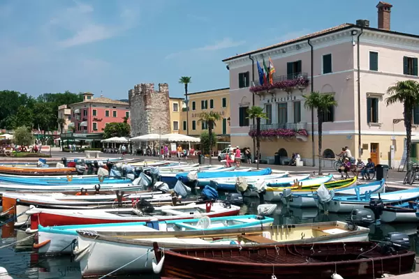 Boats moored in the harbour at Bardolino, Lake Garda, Italian Lakes, Lombardy, Italy, Europe