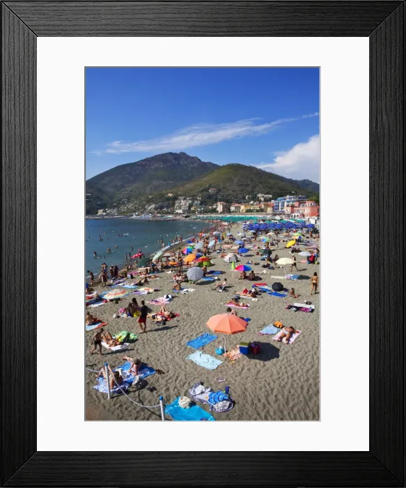 Framed Print : Busy beach at Levanto, Liguria, Italy, Mediterranean, Europe Framed Print : Busy beach at Levanto, Liguria, Italy, Mediterranean, Europe
