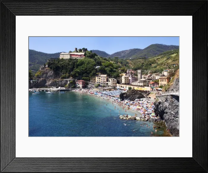 Framed Print : The Old Town Beach at Monterosso al Mare from the Cinque Terre Coastal Path, Cinque Terre, UNESCO World Heritage Site, Liguria, Italy, Mediterranean, Europe