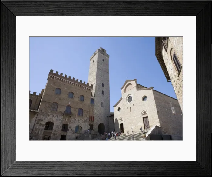 Framed Print : Tower, Palazzo del Popolo and fa?ade of Duomo in San Gimignano, Tuscany, Italy Framed Print : Tower, Palazzo del Popolo and fa?ade of Duomo in San Gimignano, Tuscany, Italy