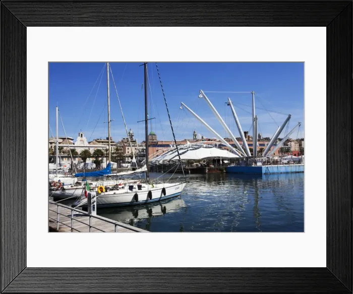 Framed Print : Boats and the Bigo at the Old Port in Genoa, Liguria, Italy, Europe Framed Print : Boats and the Bigo at the Old Port in Genoa, Liguria, Italy, Europe