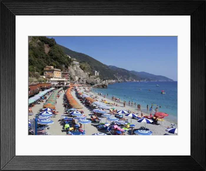 Framed Print : Umbrellas on the New Town Beach at Monterosso al Mare, Cinque Terre, UNESCO World Heritage Site, Liguria, Italy, Mediterranean, Europe Framed Print : Umbrellas on the New Town Beach at Monterosso al Mare, Cinque Terre, UNESCO World Heritage Site, Liguria, Italy, Mediterranean, Europe
