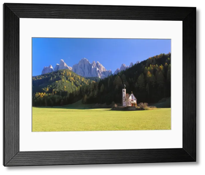 Framed Print : St Johann Church and the Dolomites in the Background, Trentino, Italy Framed Print : St Johann Church and the Dolomites in the Background, Trentino, Italy