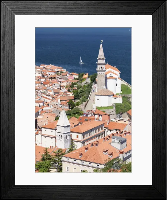 Framed Print : High angle view of the old town with the cathedral of St. George, Piran, Istria, Slovenia, Europe Framed Print : High angle view of the old town with the cathedral of St. George, Piran, Istria, Slovenia, Europe