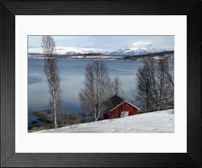 Framed Print : Boathouse on the shores of a fjord near Eidkjosen, Kvaloya (Whale Island), Troms, arctic Norway, Scandinavia, Europe Framed Print : Boathouse on the shores of a fjord near Eidkjosen, Kvaloya (Whale Island), Troms, arctic Norway, Scandinavia, Europe