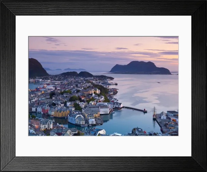 Framed Print : Elevated view over Alesund illuminated at dusk, Sunnmore, More og Romsdal, Norway, Scandinavia, Europe Framed Print : Elevated view over Alesund illuminated at dusk, Sunnmore, More og Romsdal, Norway, Scandinavia, Europe