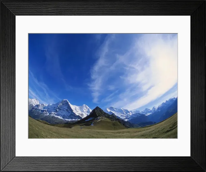 Framed Print : Fish Eye Lens of Mt Eiger, Mt Jungfrau and Mt Monch, Bernese Oberland, Switzerland Framed Print : Fish Eye Lens of Mt Eiger, Mt Jungfrau and Mt Monch, Bernese Oberland, Switzerland