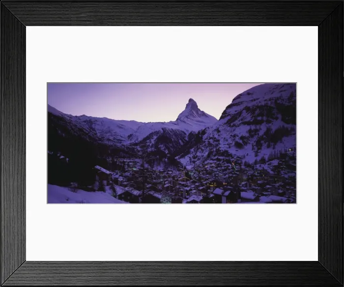 Framed Print : Matterhorn Mountain and Town at Twilight, Zermatt, Switzerland Framed Print : Matterhorn Mountain and Town at Twilight, Zermatt, Switzerland
