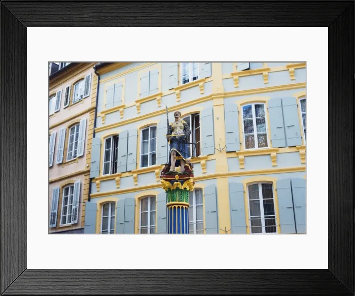 Framed Print : Justice statue in medieval old town square, Neuchatel, Switzerland, Europe Framed Print : Justice statue in medieval old town square, Neuchatel, Switzerland, Europe